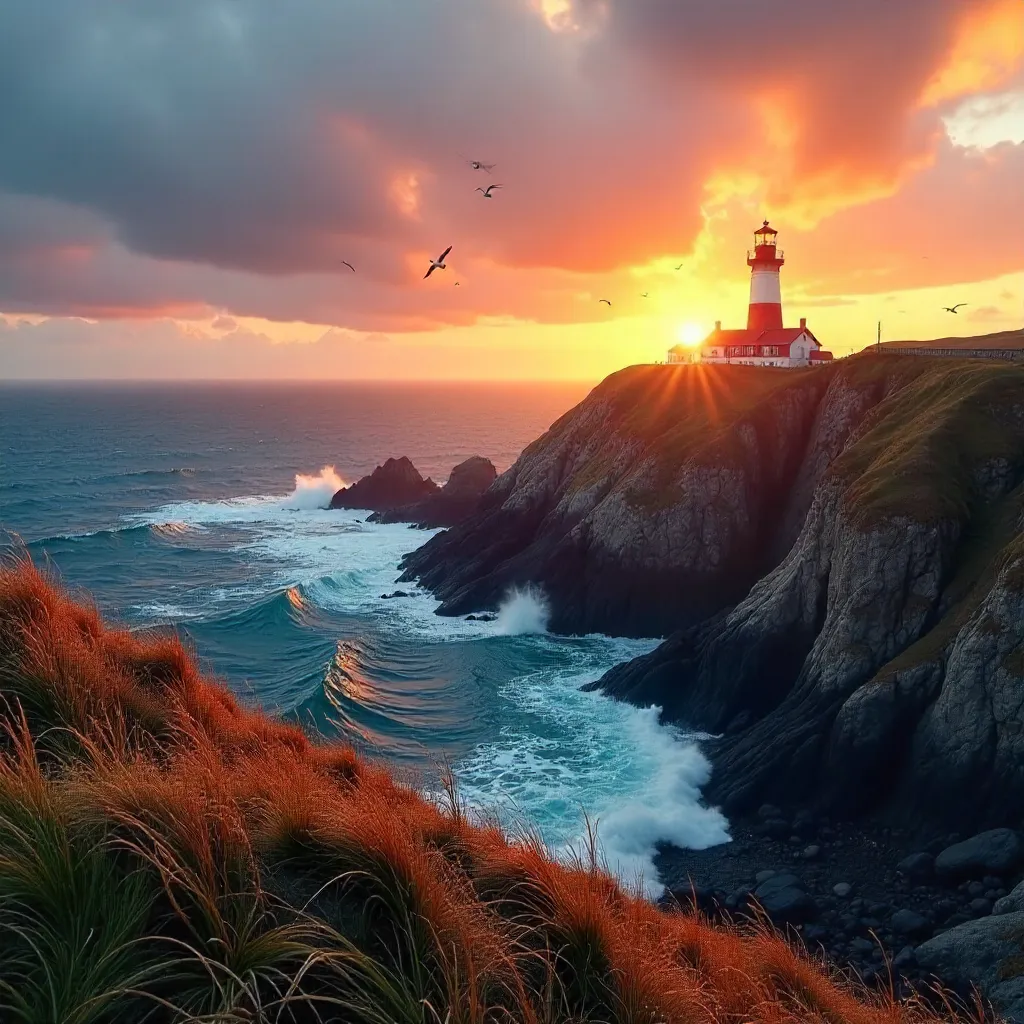Cape Point Sunrise: Solitary Lighthouse on Wind-swept Cliffs