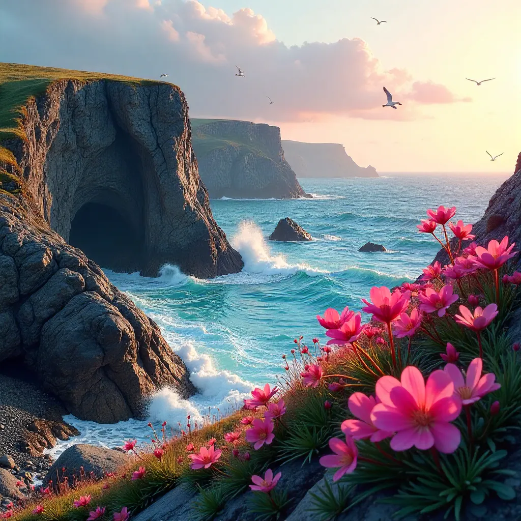 Pink Ice Plant Cliffs: Coastal Sunsetscape