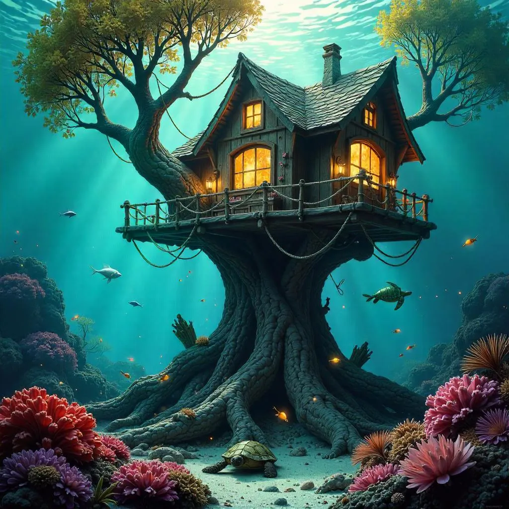 Underwater Treehouse in a Coral Reef