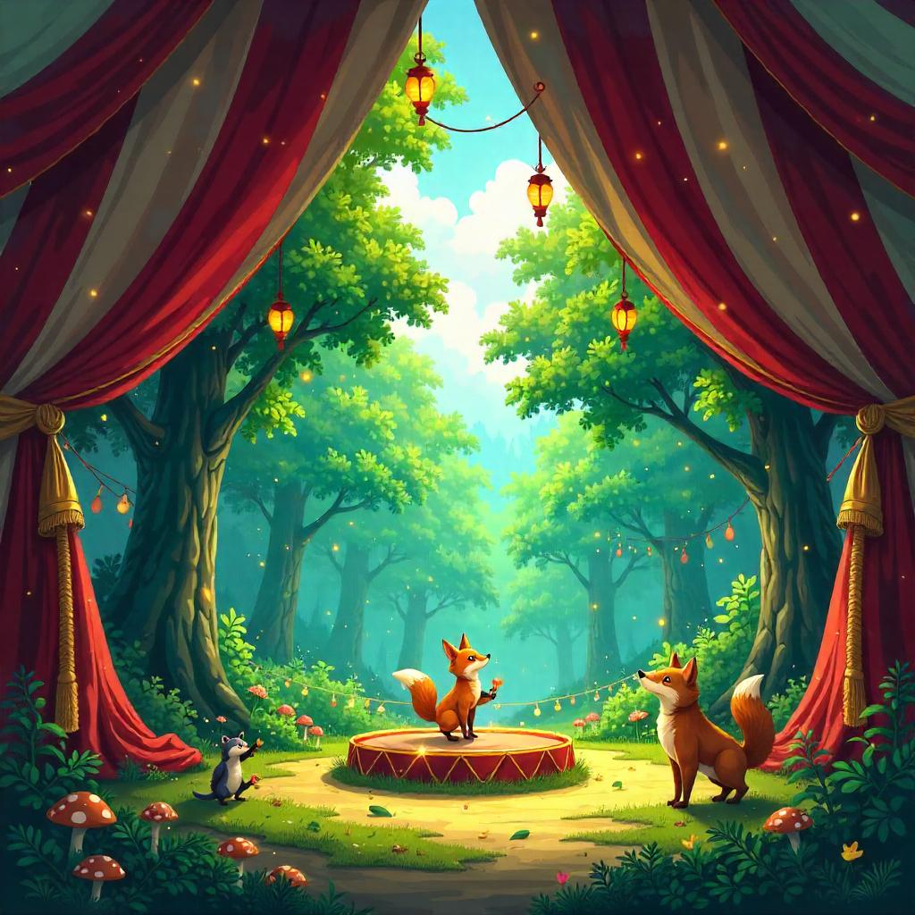 Whimsical Anime Forest Inside Circus Tent