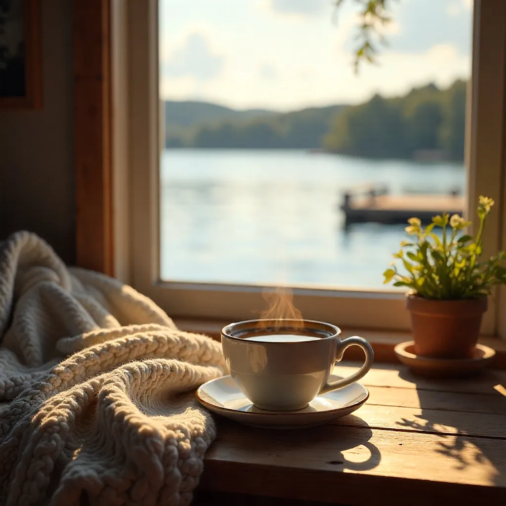 Cozy Coffee by the Window with a Lake View