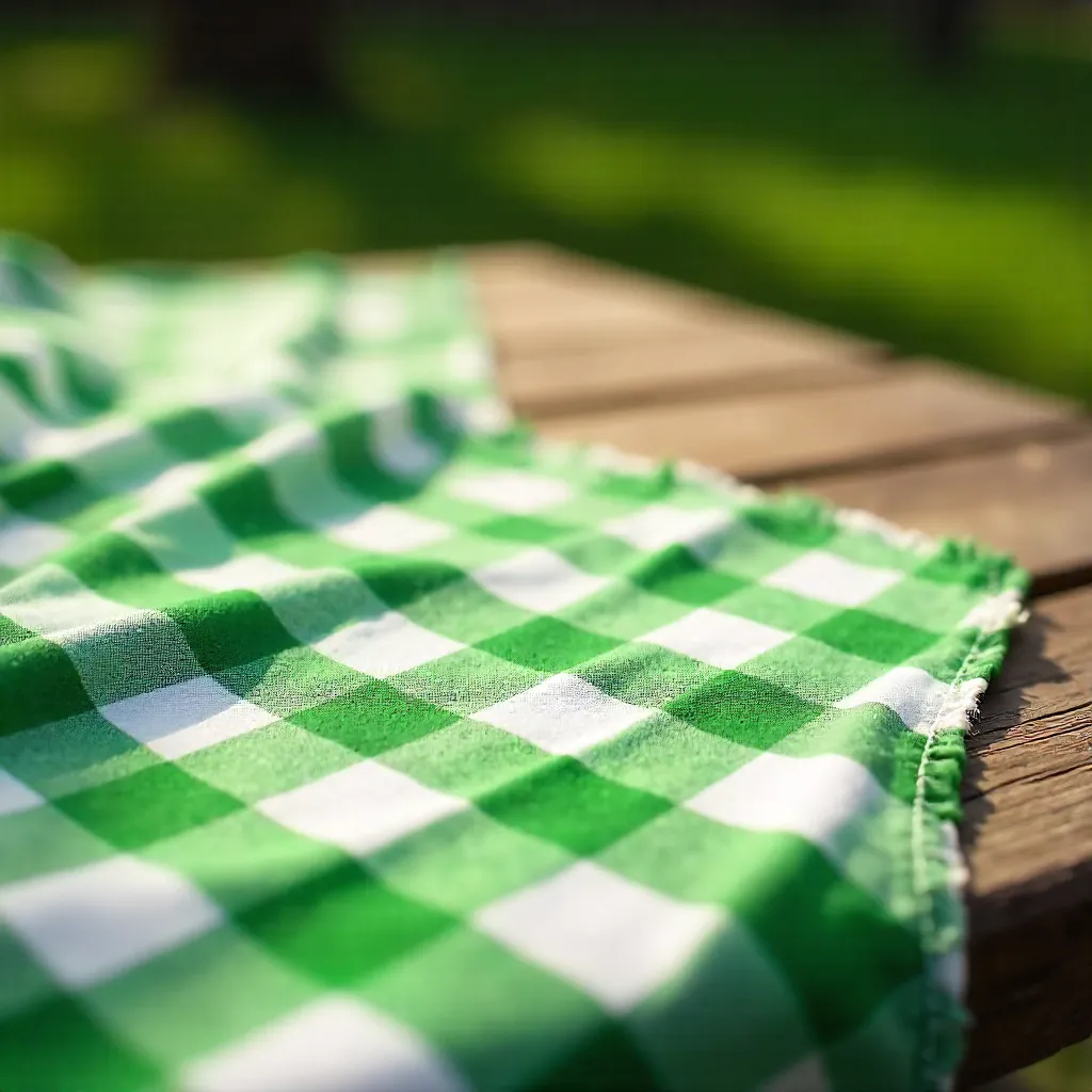 Close-Up Green and White Picnic Gingham Fabric
