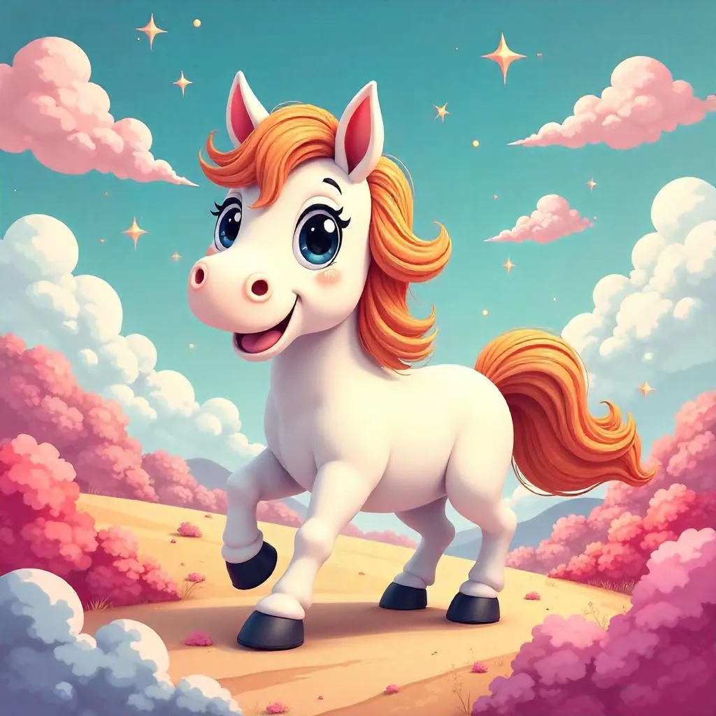Dreamy Cartoon Horse in a Surreal Dream World