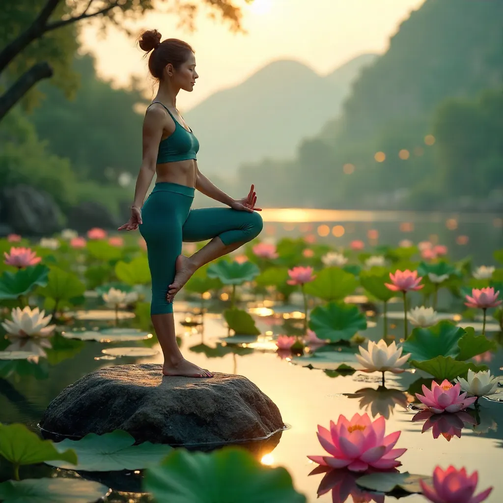 Yoga on a Rock Amid Lotus Fields in Hội An