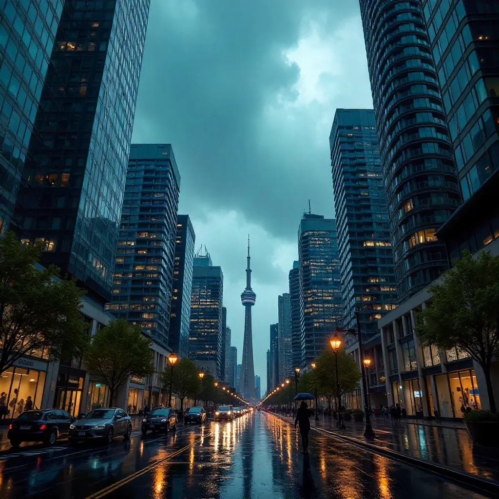 Toronto Skyline: Modern Towers under Stormy Skies