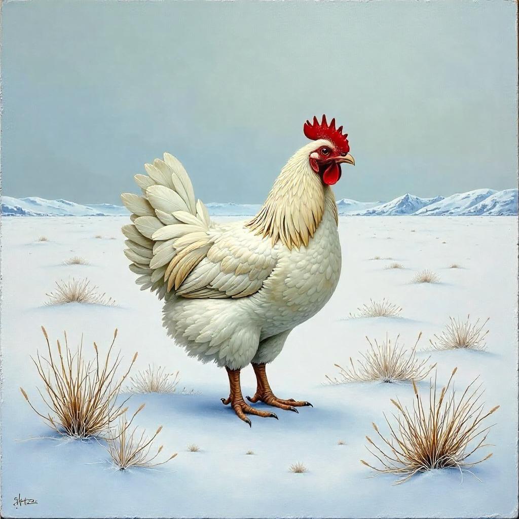 Oil Painting of a Chicken in the Tundra