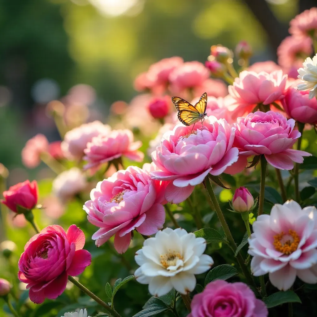 Vibrant Pink and White Flower Bloom Array in Sunlight