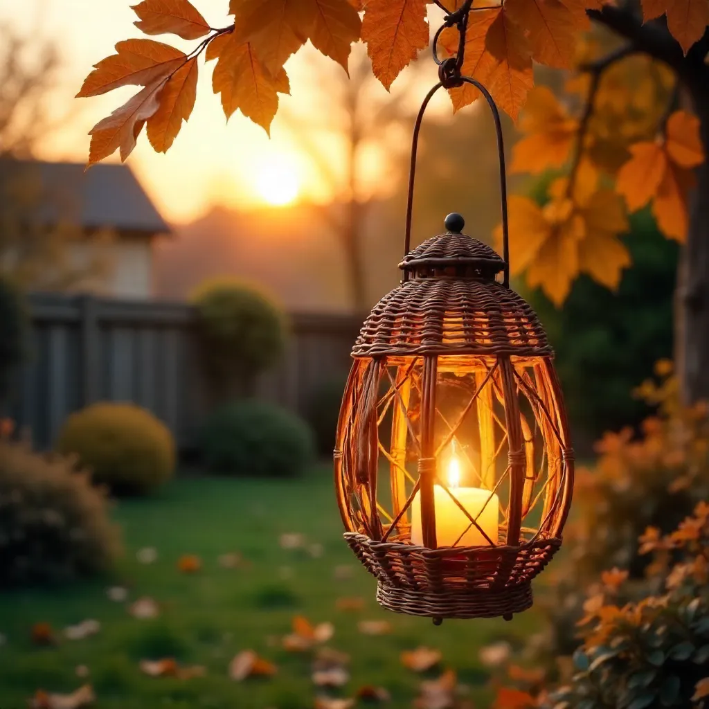 Elegant Woven Lantern in Autumn Light