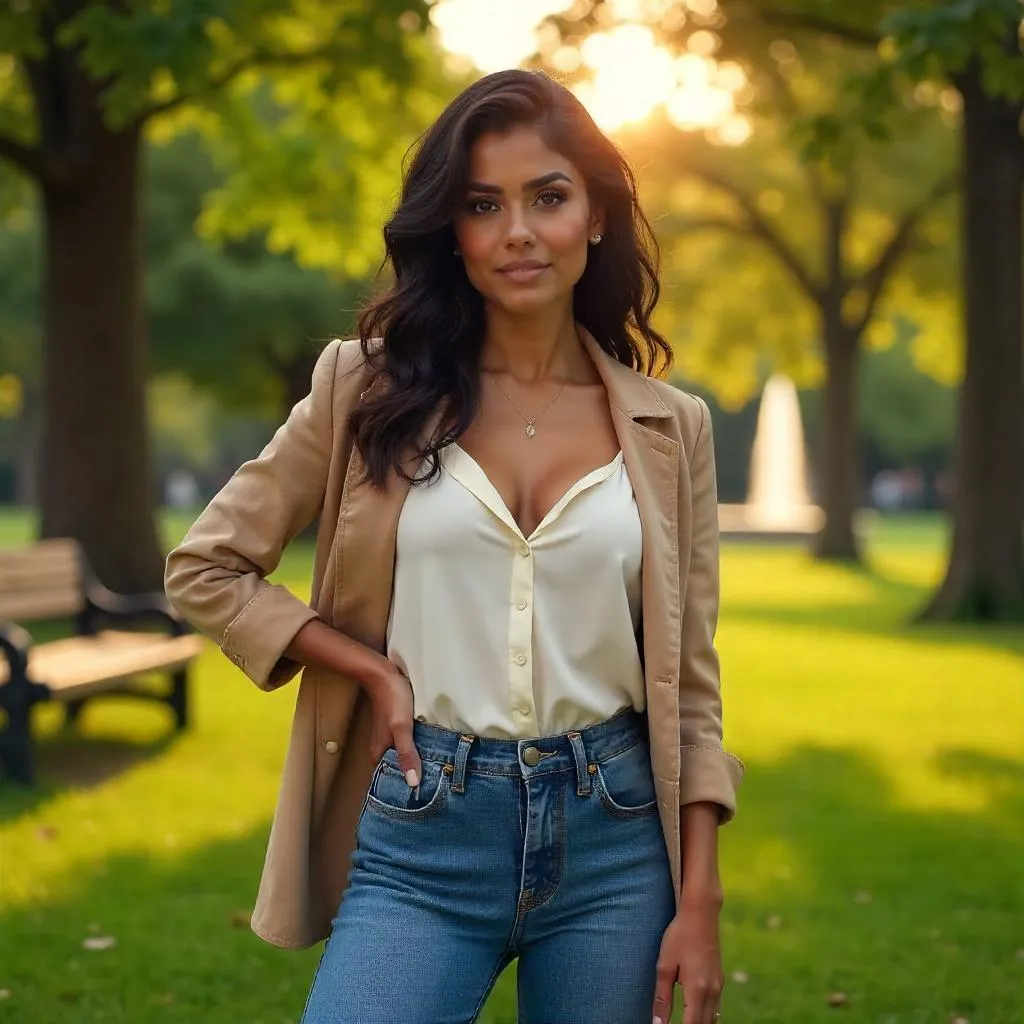 Confident Latina in a Park — Photorealistic