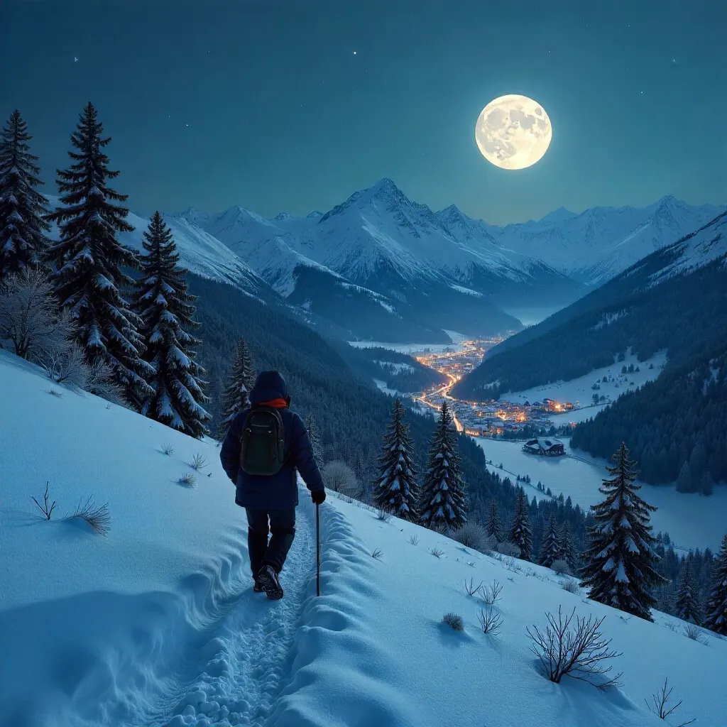 Moonlit Solitude on Snowy Veneto Hills