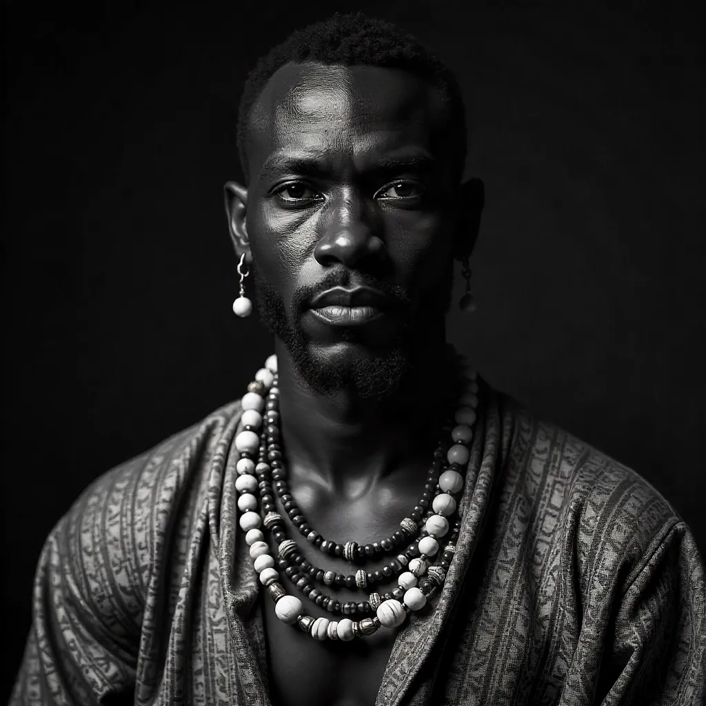Striking Black-and-White Portrait in African Attire