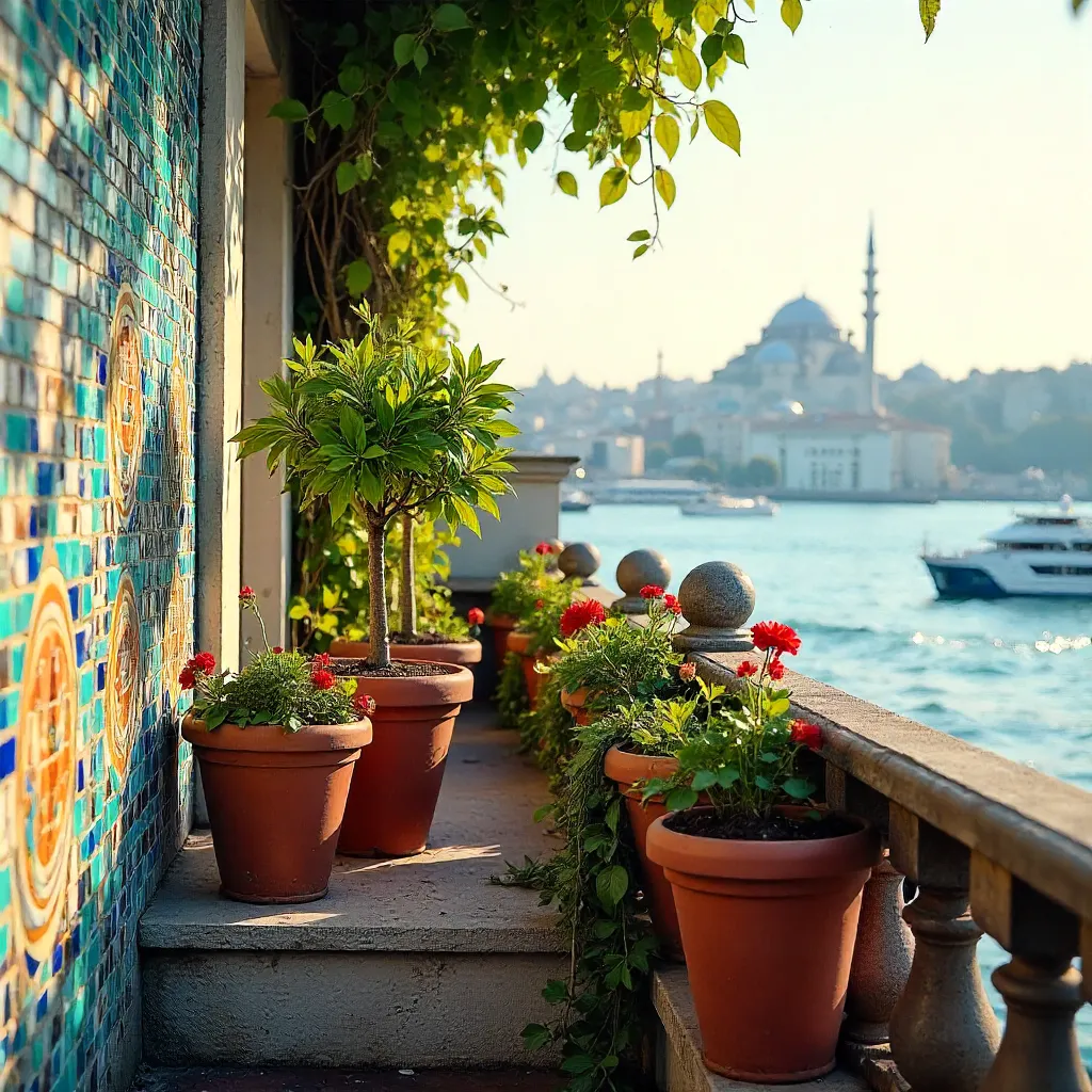 Istanbul Balcony: Mosaic Wall & Potted Plants