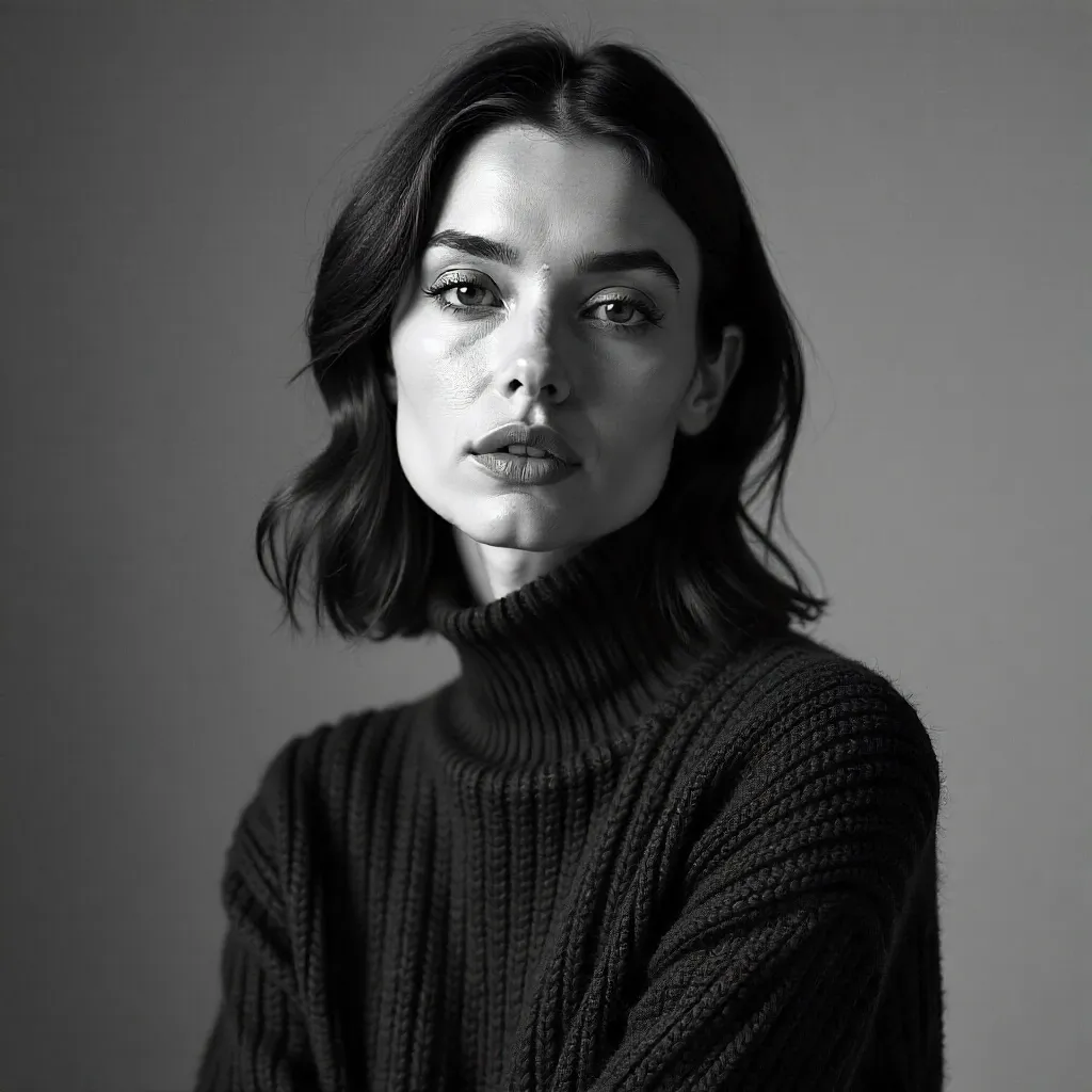 Elegant Monochrome Portrait of a Woman in a Sweater
