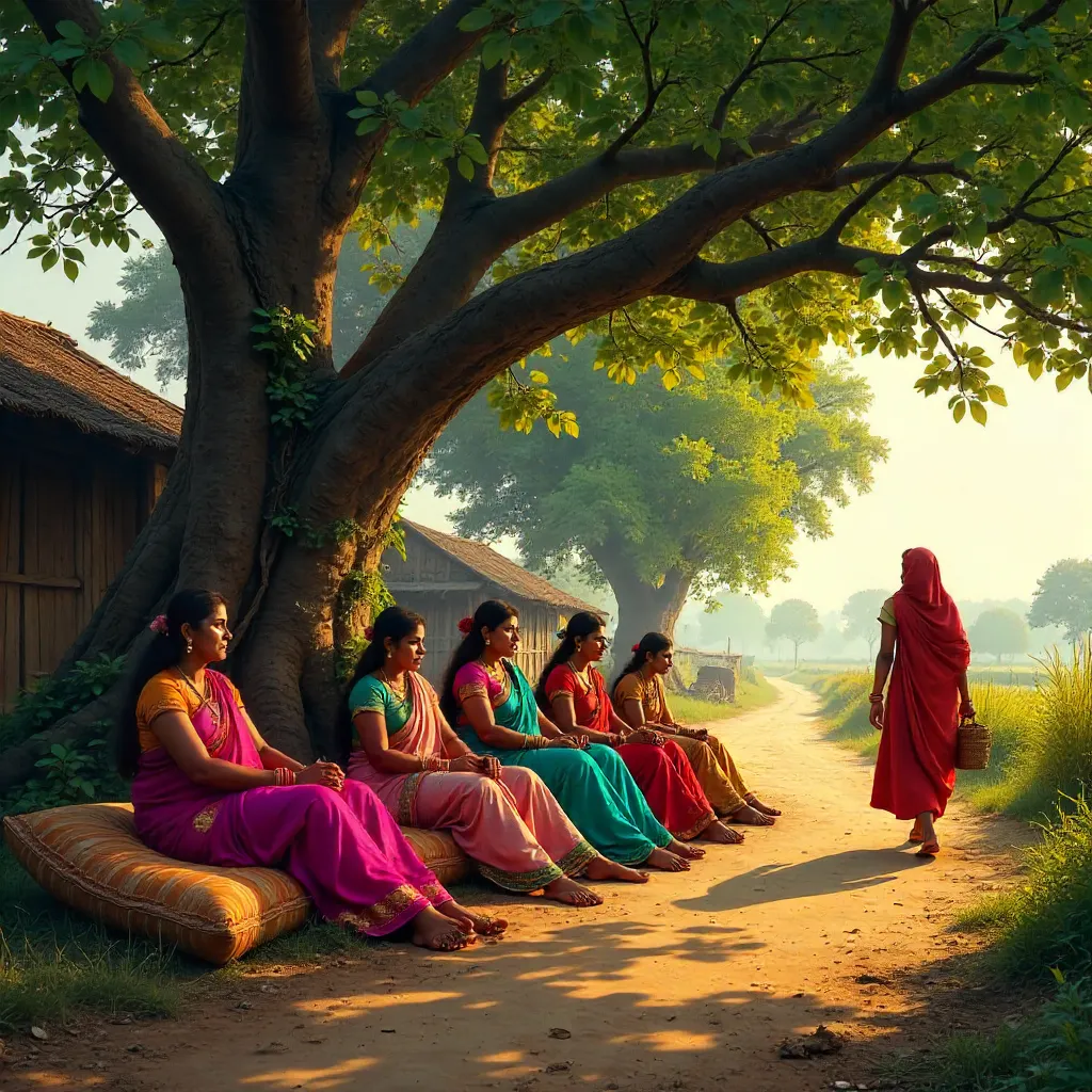 Under a Tree: Women in Vibrant Traditional Attire