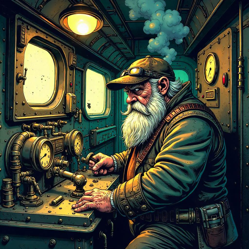 Dwarf Engineer in a Steam Engine Cab