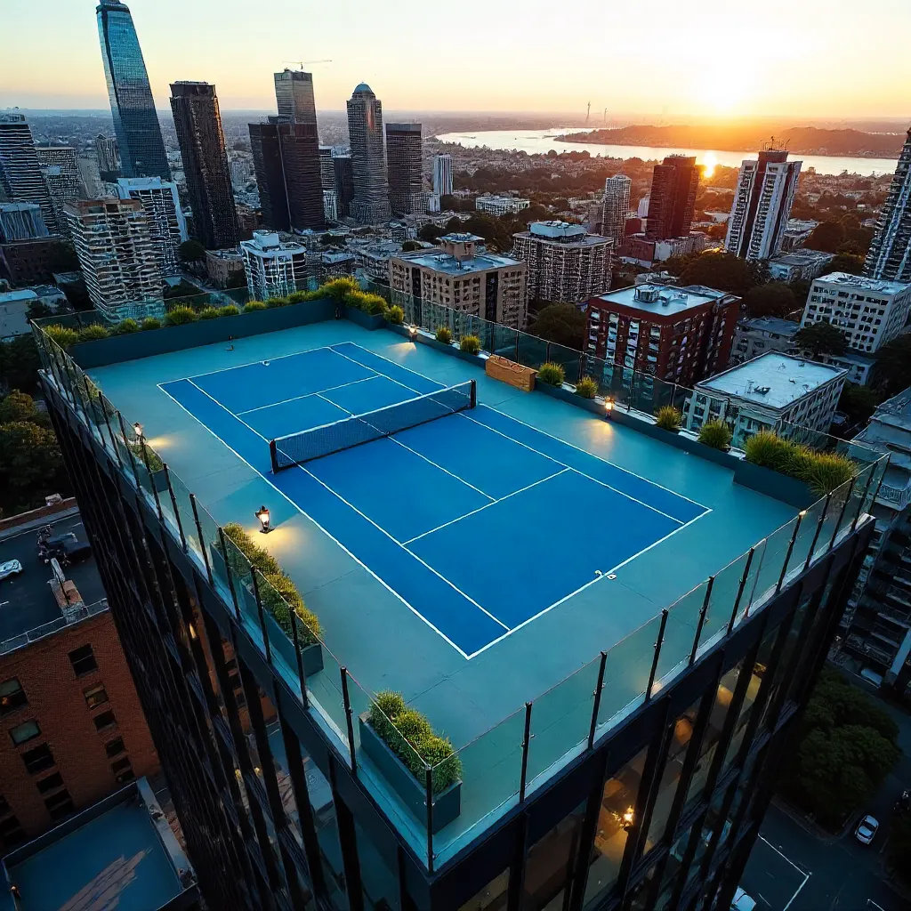 Bird's-eye Rooftop Tennis Court in Melbourne