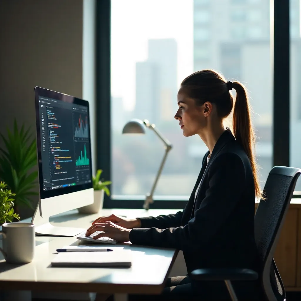 Focused Woman at a Modern Office Desk