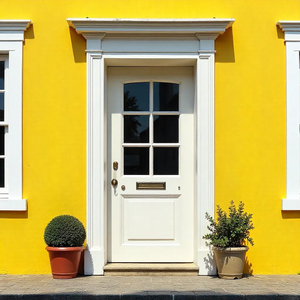 Sunny Yellow Facade with White Pane Door
