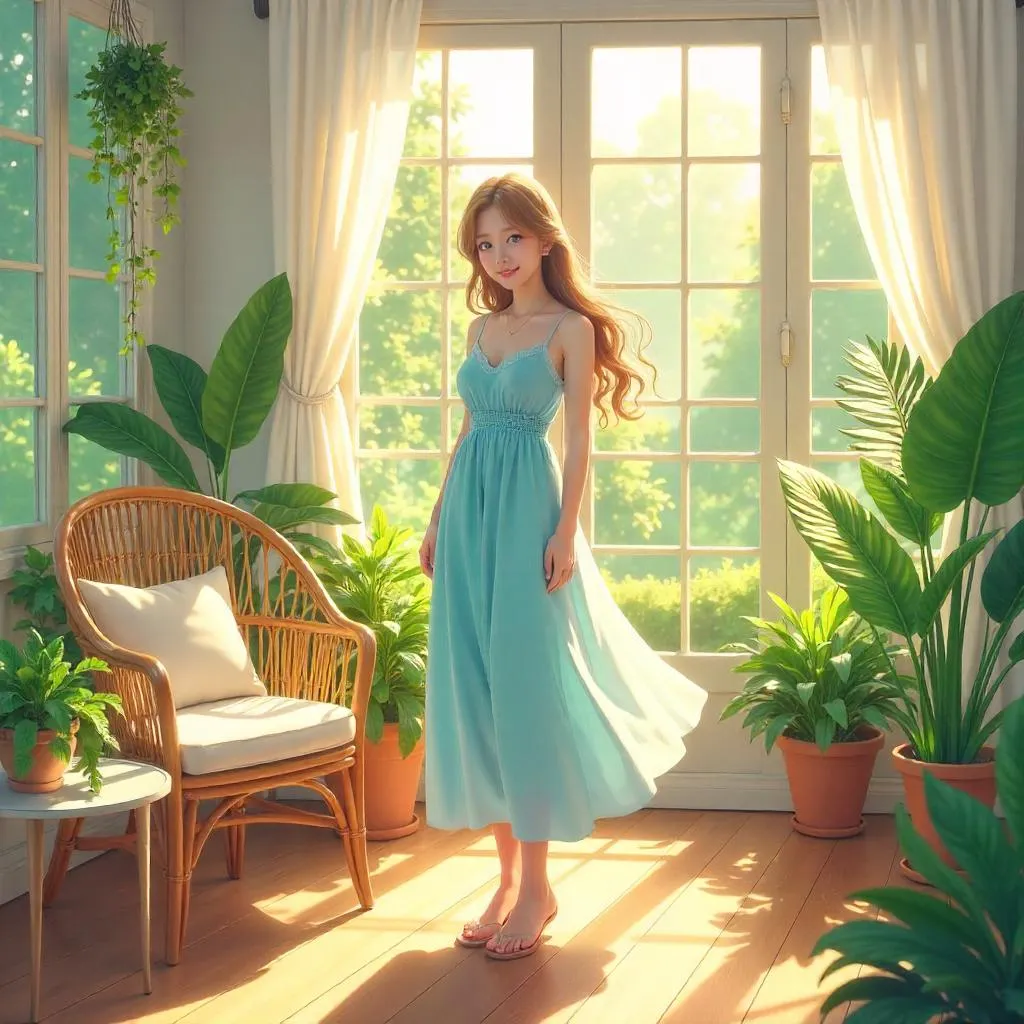 Sunlit Anime Portrait in a Cozy Sunroom