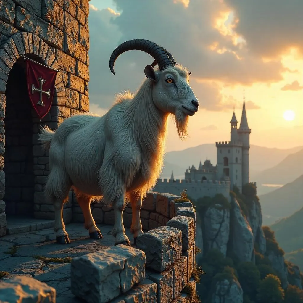 Goat on Fortress Battlements — Photorealistic Scene