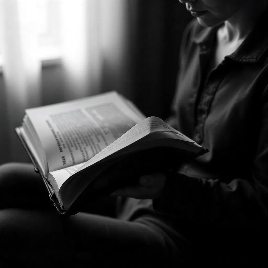 Monochrome Serenity: Close-Up Reading Moment