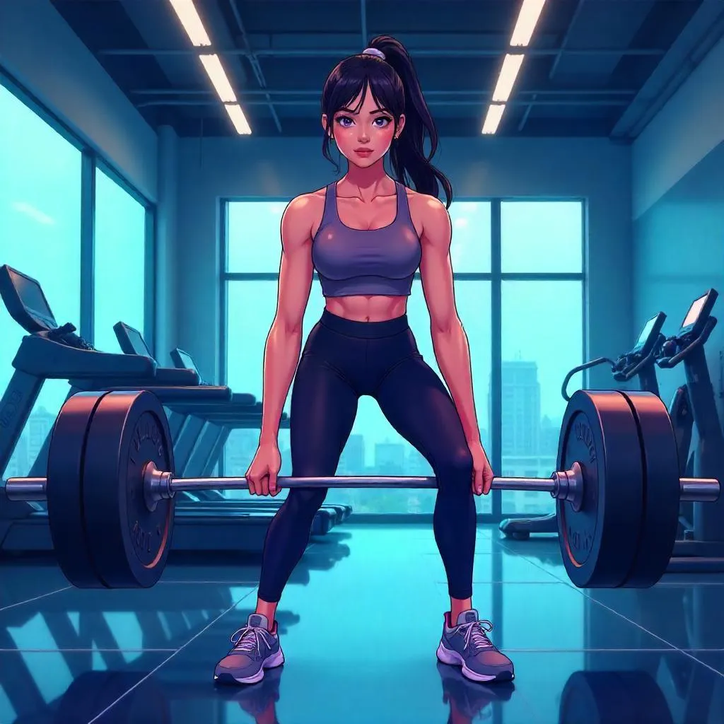Anime Gym Workout: Young Asian Woman