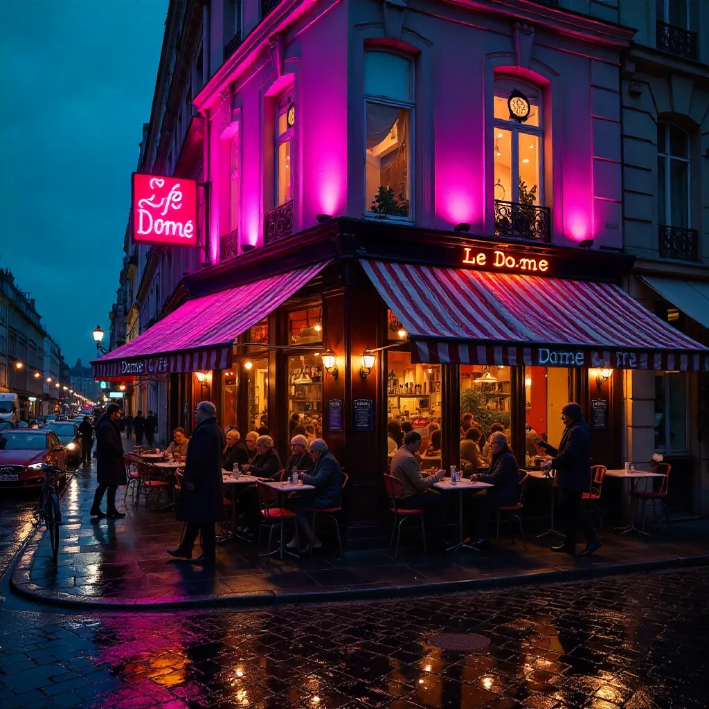 Neon Night at Le Dôme Café, Paris