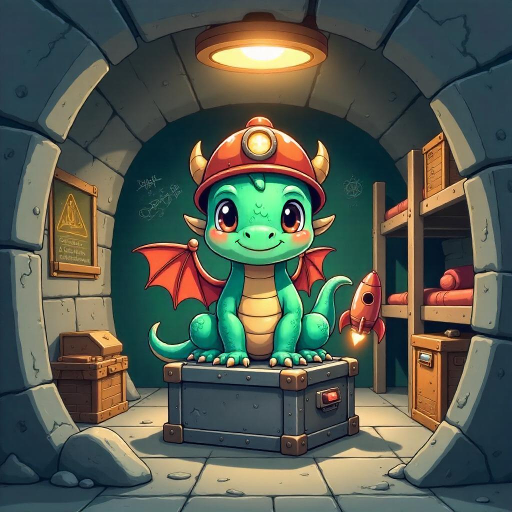 Cute Cartoon Dragon in a Bomb Shelter