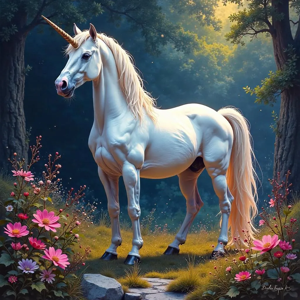 Unicorn in an Oil Painting Inside a Holodeck