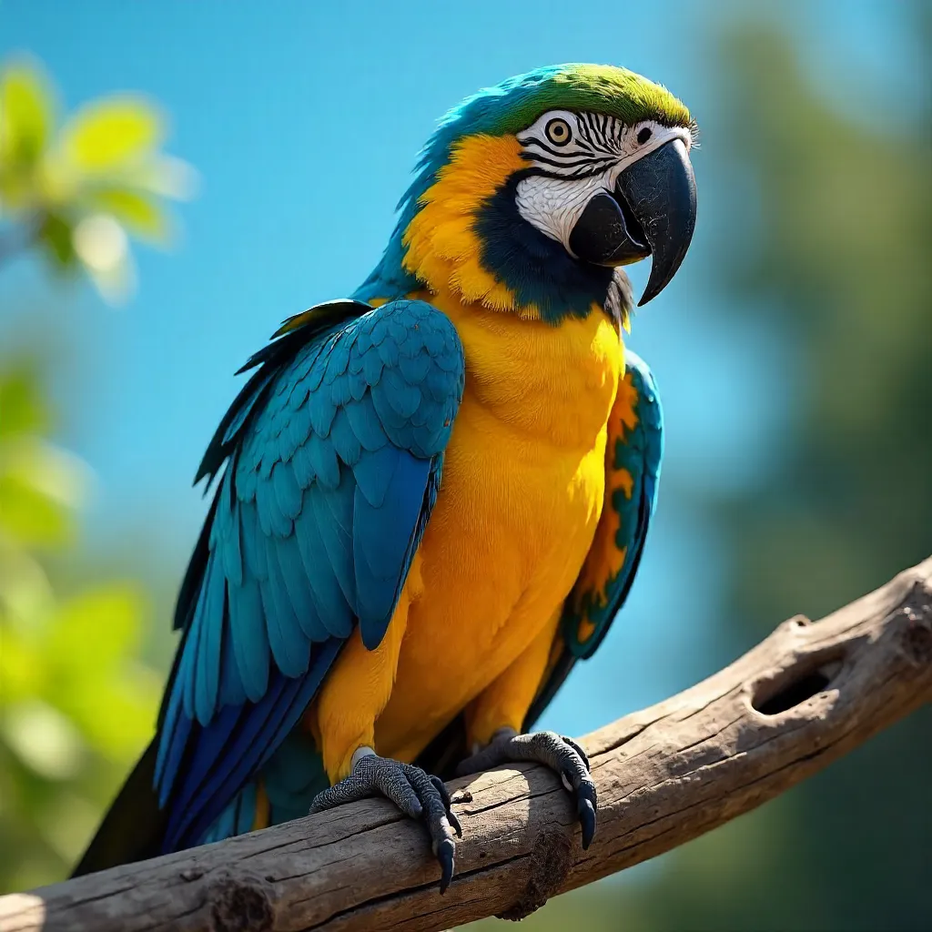 Close-Up of Blue-and-Yellow Macaw on Wood