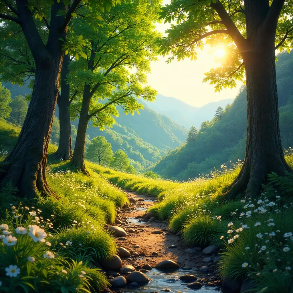 Sunlit Spring Forest: Dappled Green Light