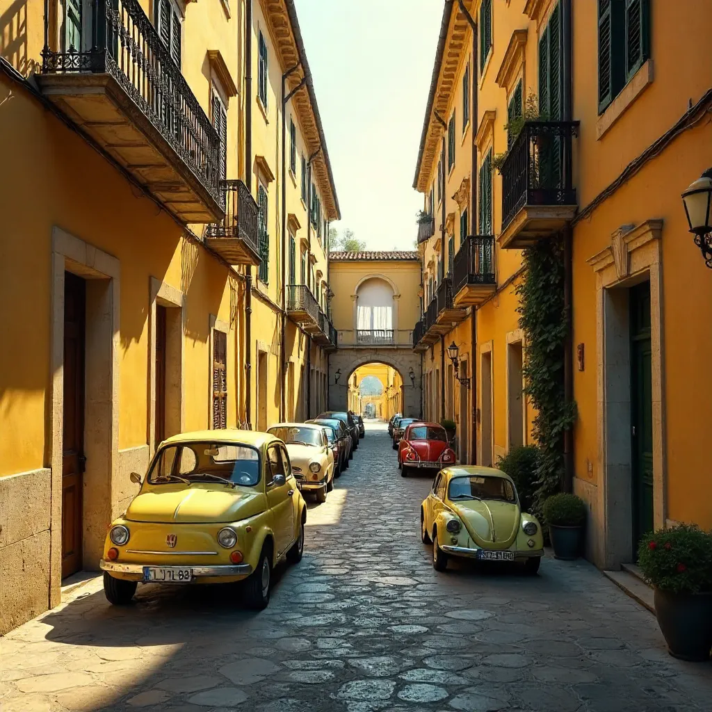Charming Narrow Italian Alleyway with Yellow Facades