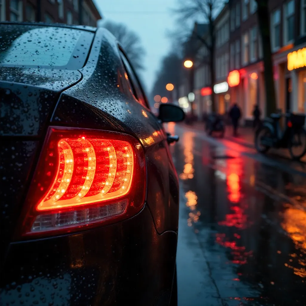 Rainy Amsterdam Tail Light with Checkered Pattern