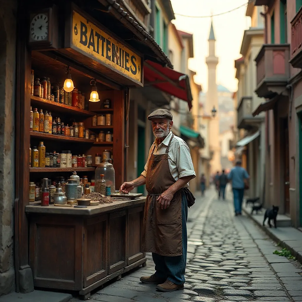 Elderly Istanbul Shopkeeper at Battery & Lighters