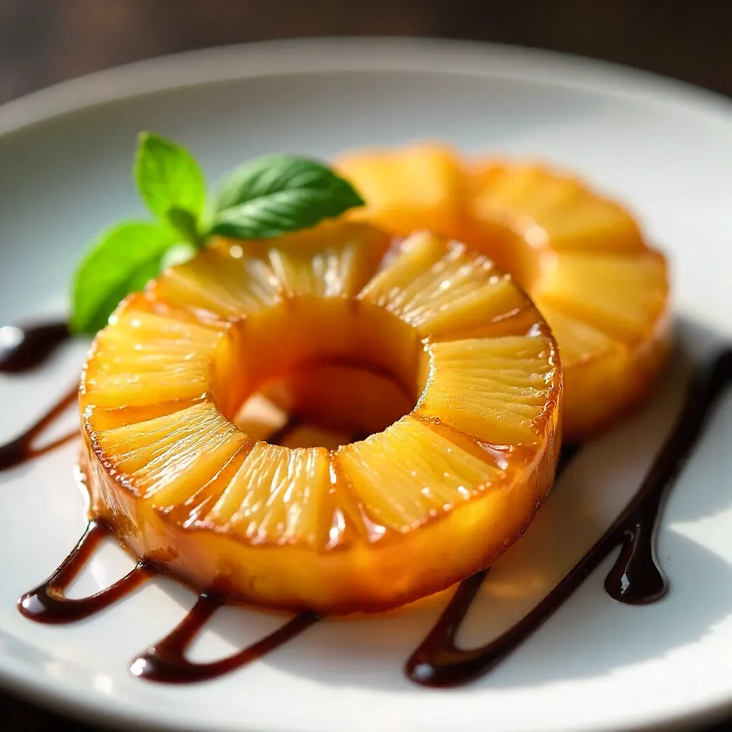 Caramelized Pineapple Rings with Chocolate Drizzle