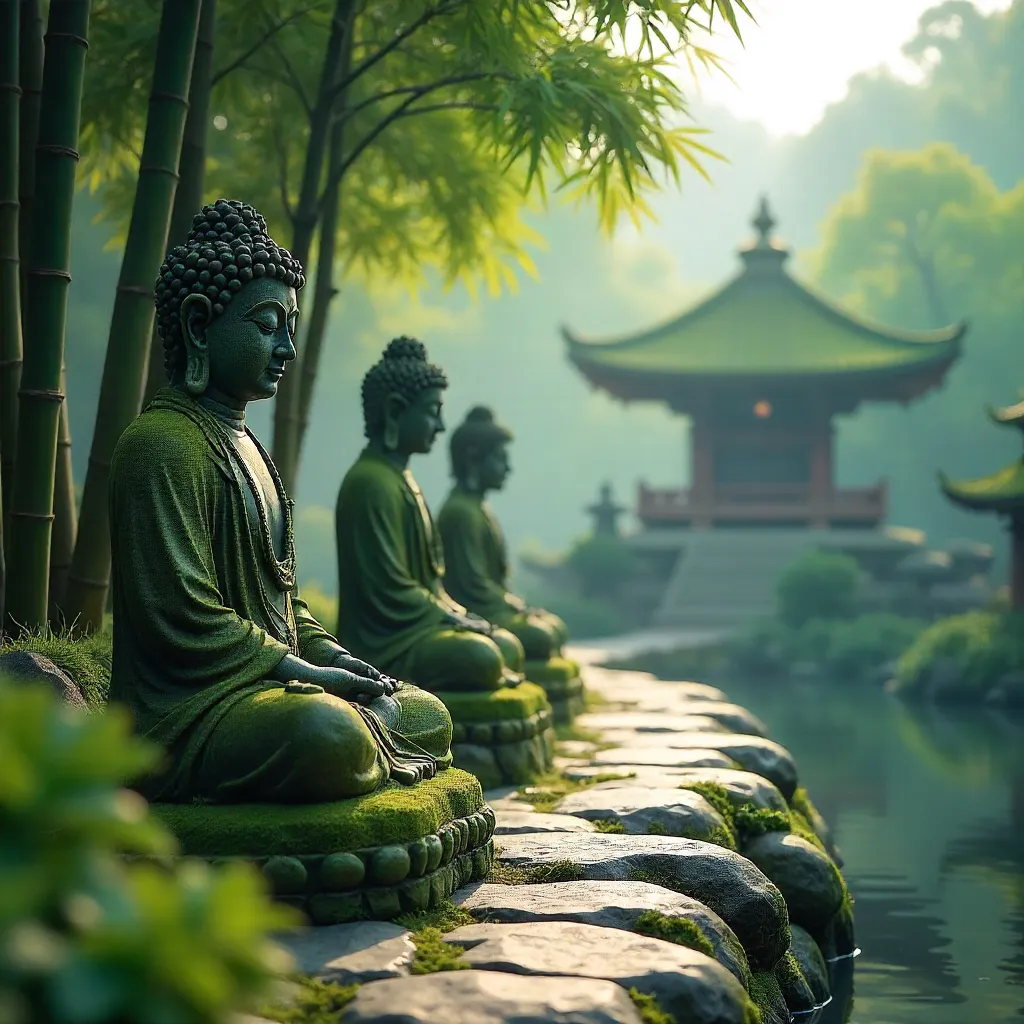 Moss-Covered Buddha in Kyoto Temple Gardens