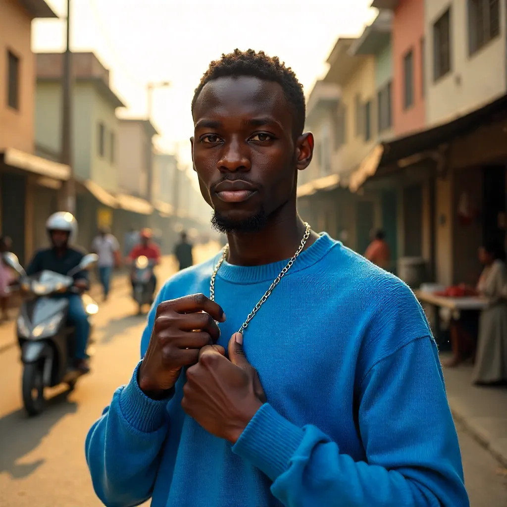 Confident Lagos Street Style in Blue Sweater