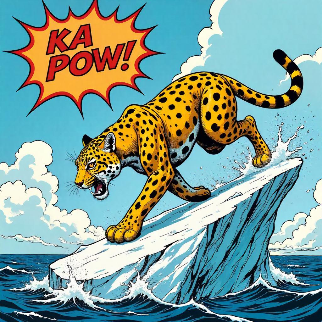 Leopard on a Floating Iceberg — Comic Style