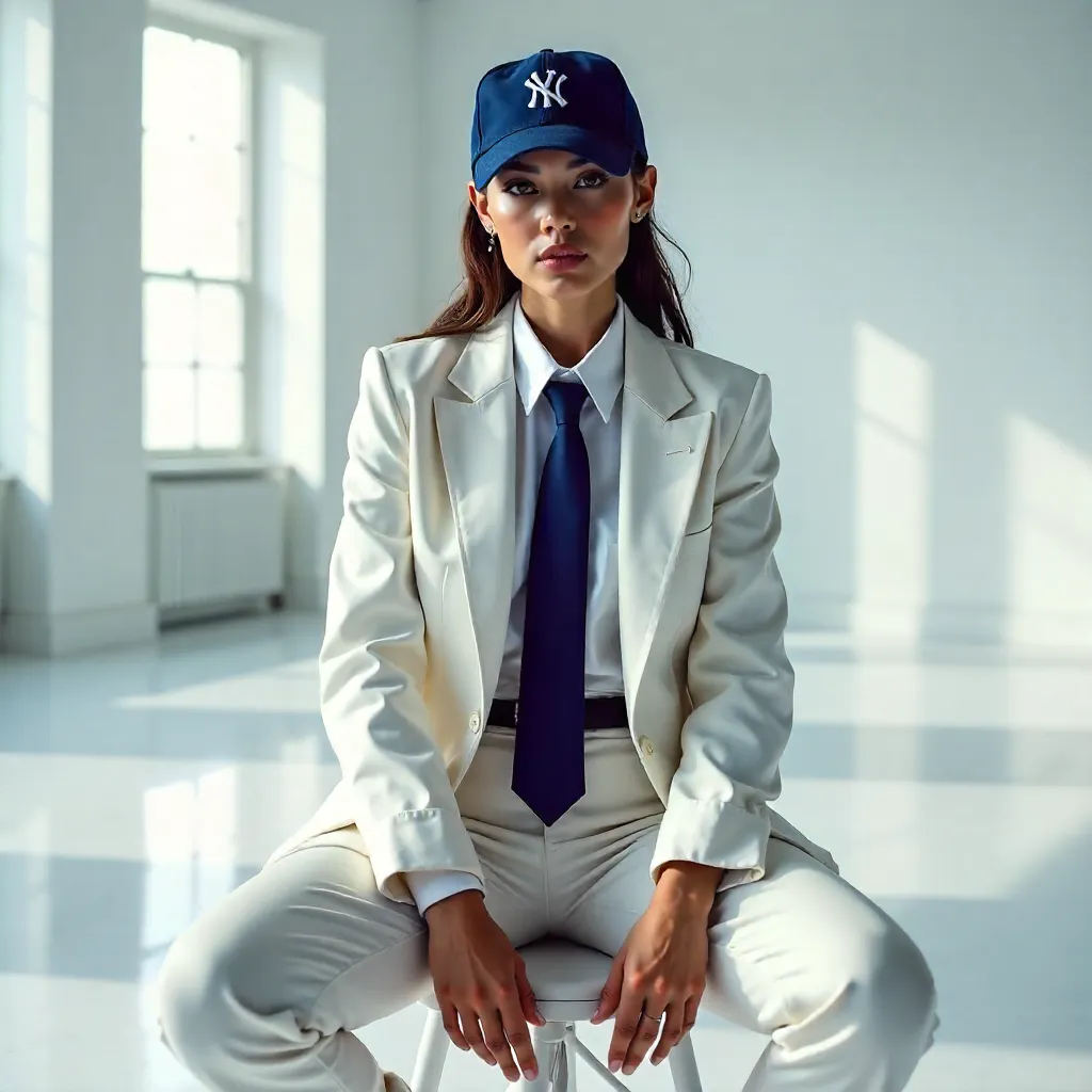 Eclectic Cap-and-Tie Studio Portrait of a Fashionable Woman
