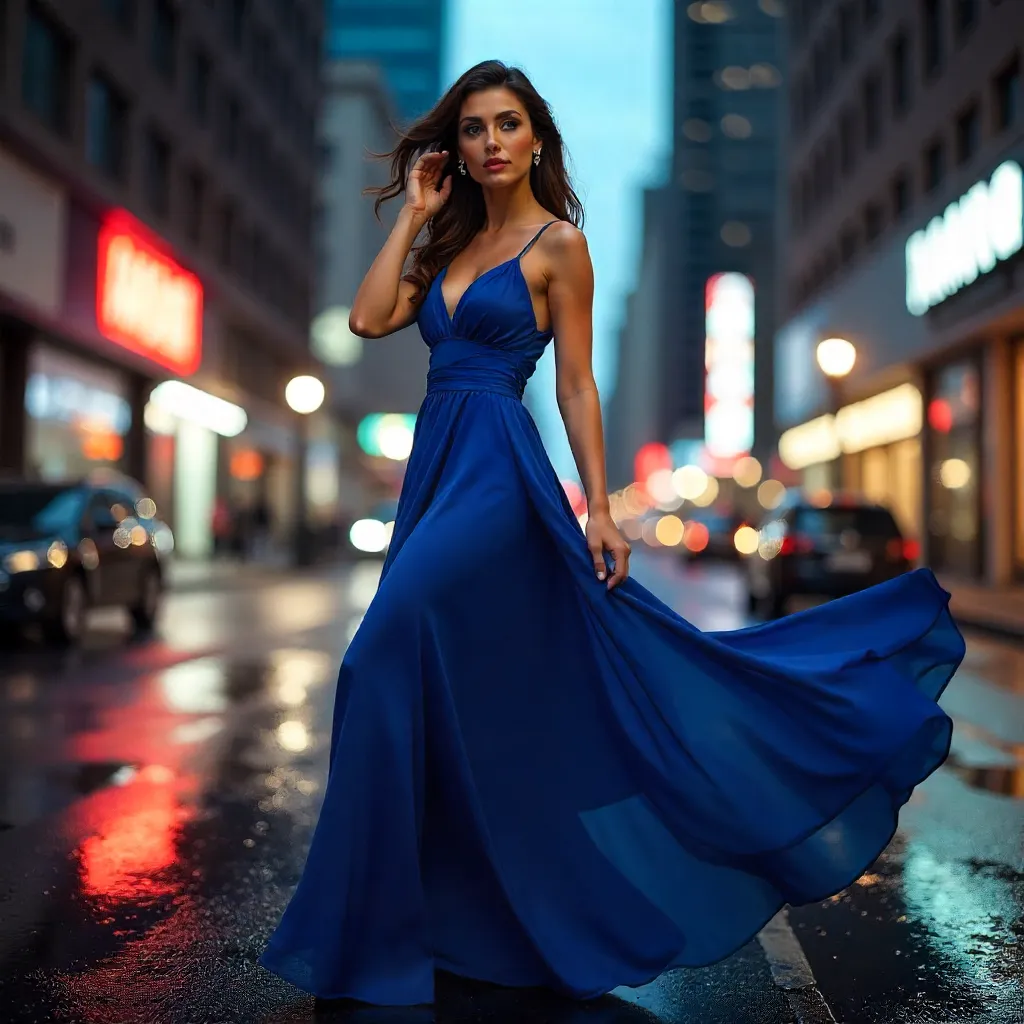 Couture Gown in City Lights