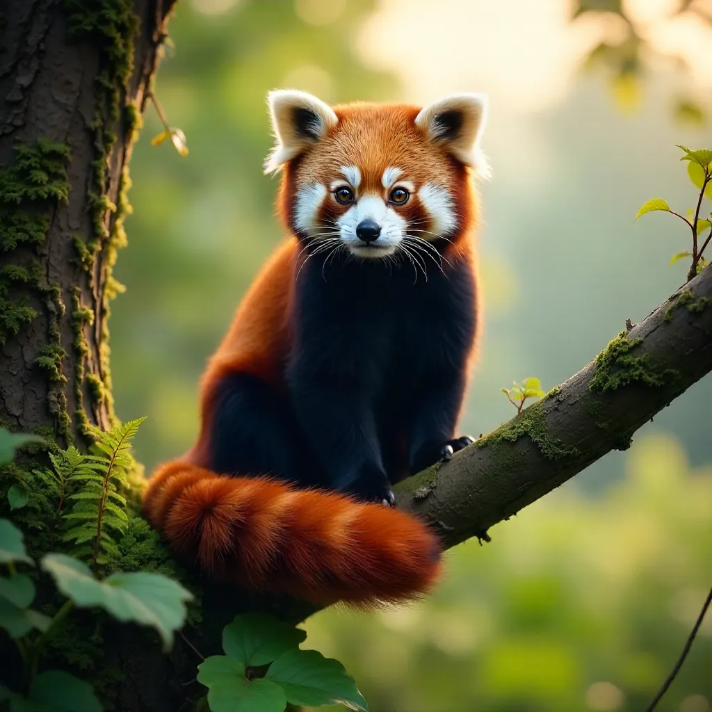 Red Panda on a Branch Amid English Greenery