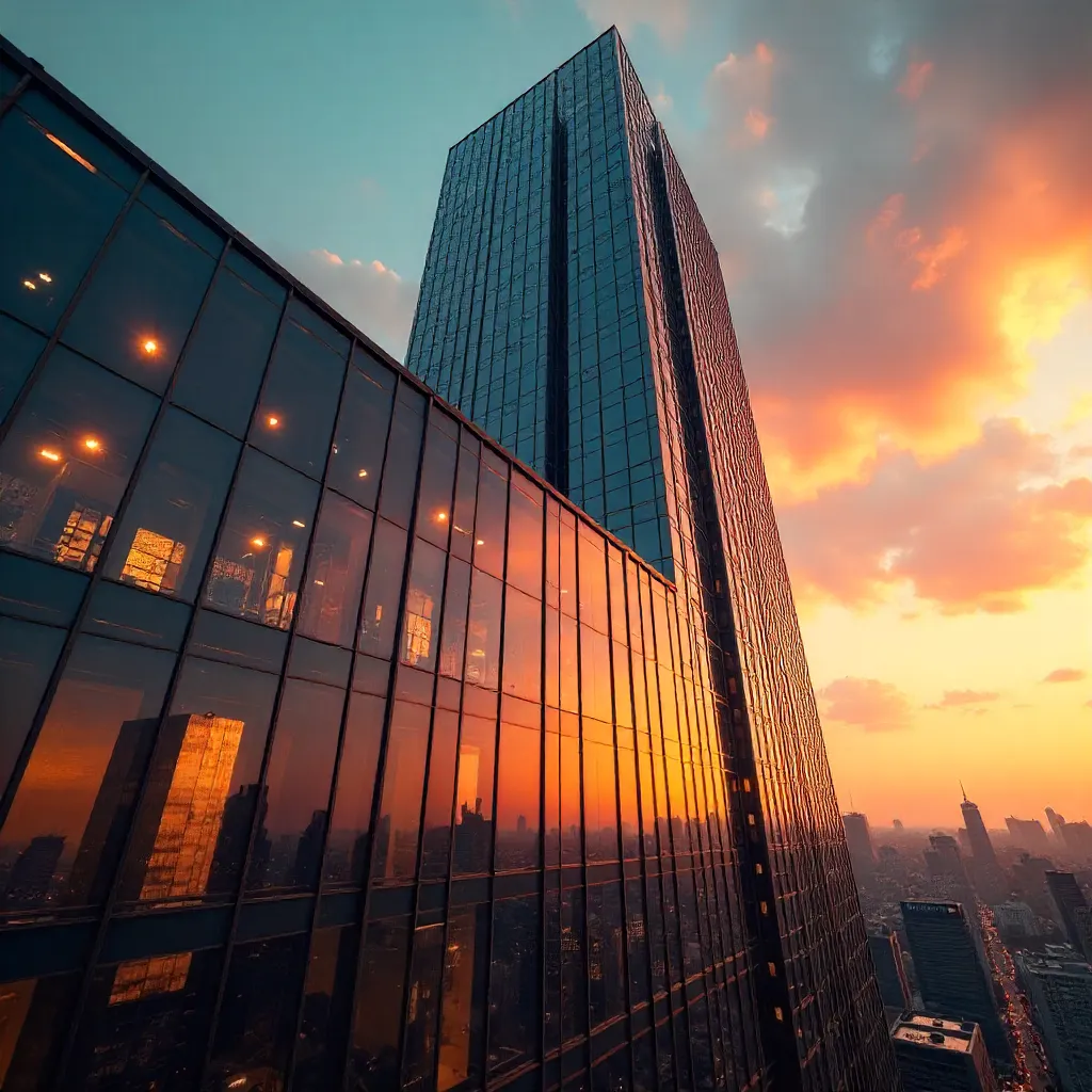 Orange Reflections on a Tall Skyscraper