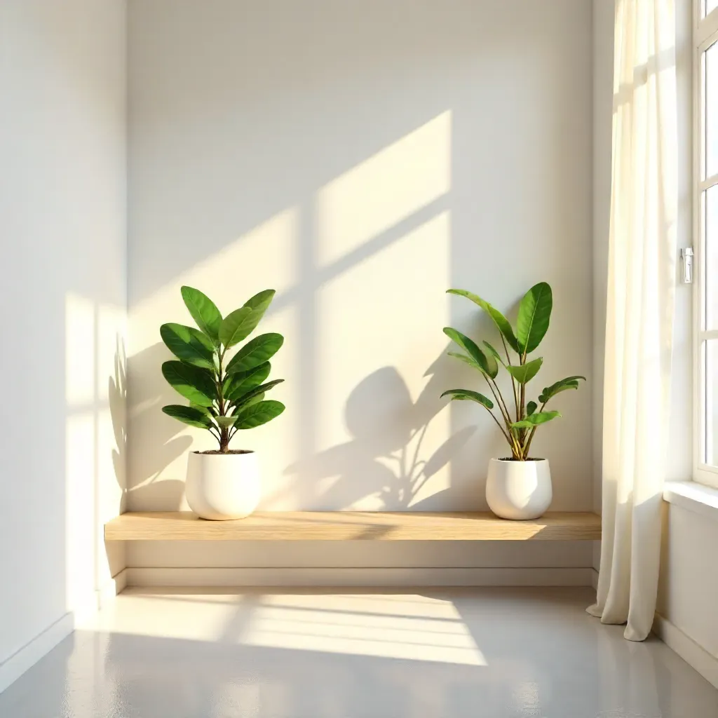 Subtle Sunlit Potted Plant in Minimalist Room