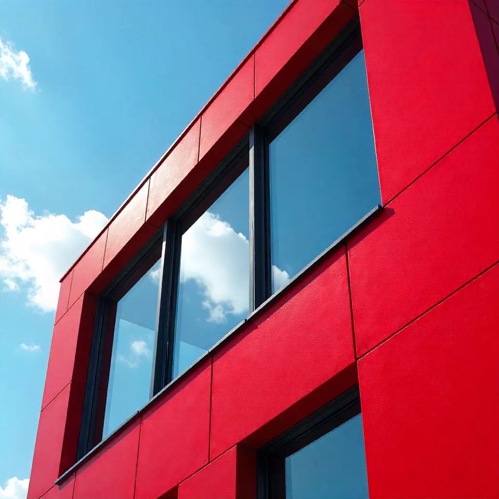Crimson Modern Facade with Reflective Glass