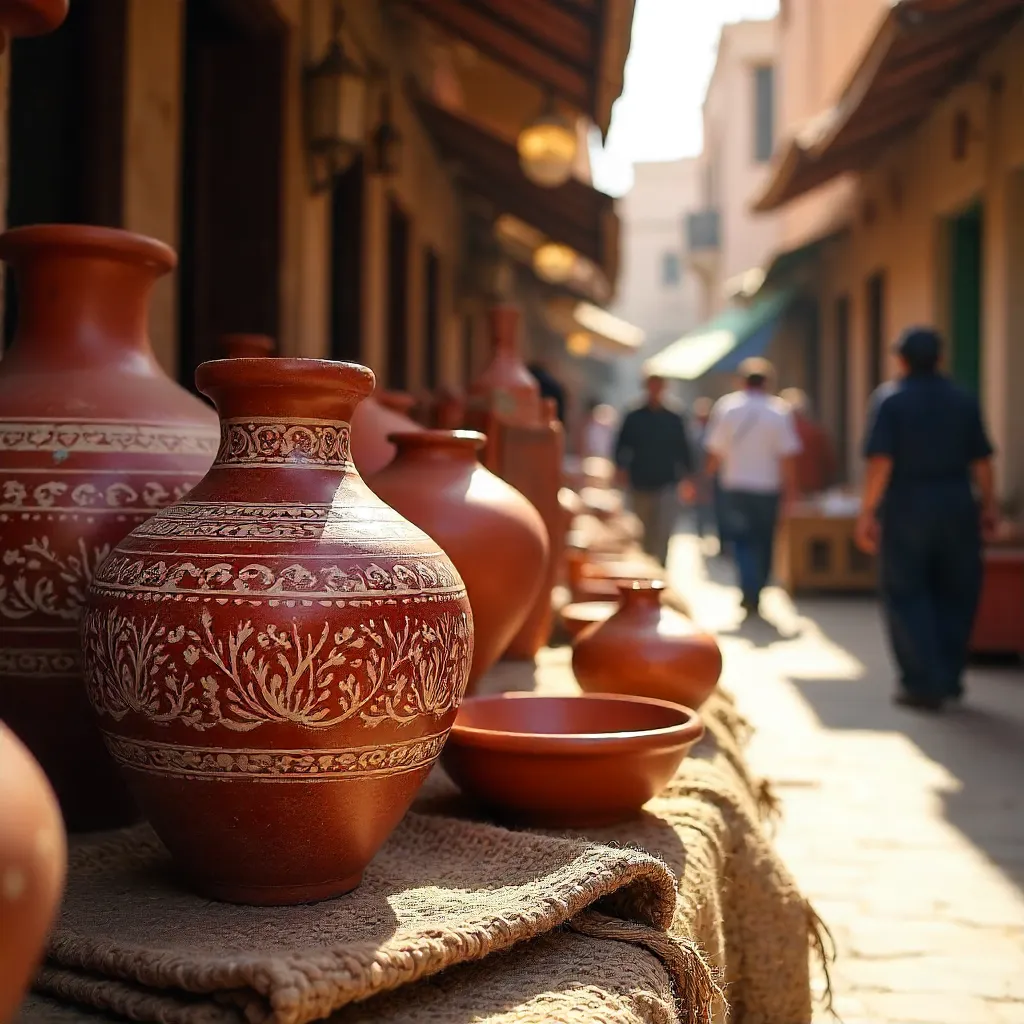 Fez Market Pottery: Handcrafted Red-Design Ceramics
