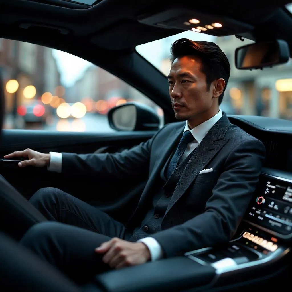 Elegant Asian Man in a Luxury Car - 3D Render