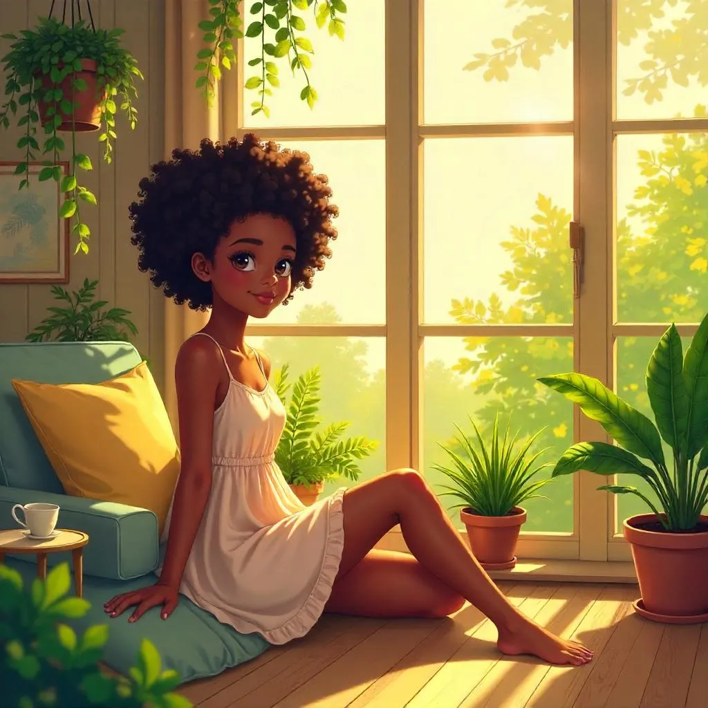 Sunlit Anime Portrait in a Cozy Sunroom
