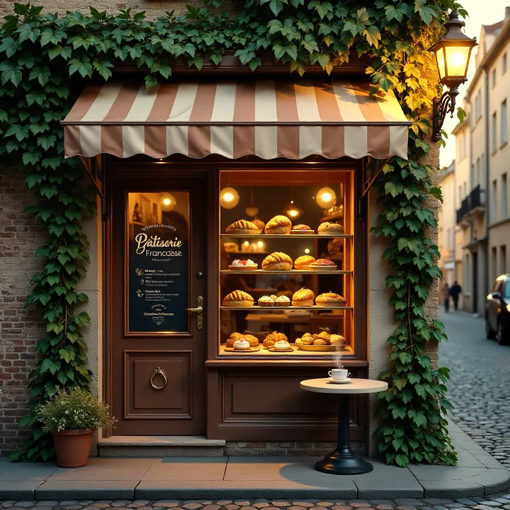Cozy French Bakery With Ivy and Warm Glow