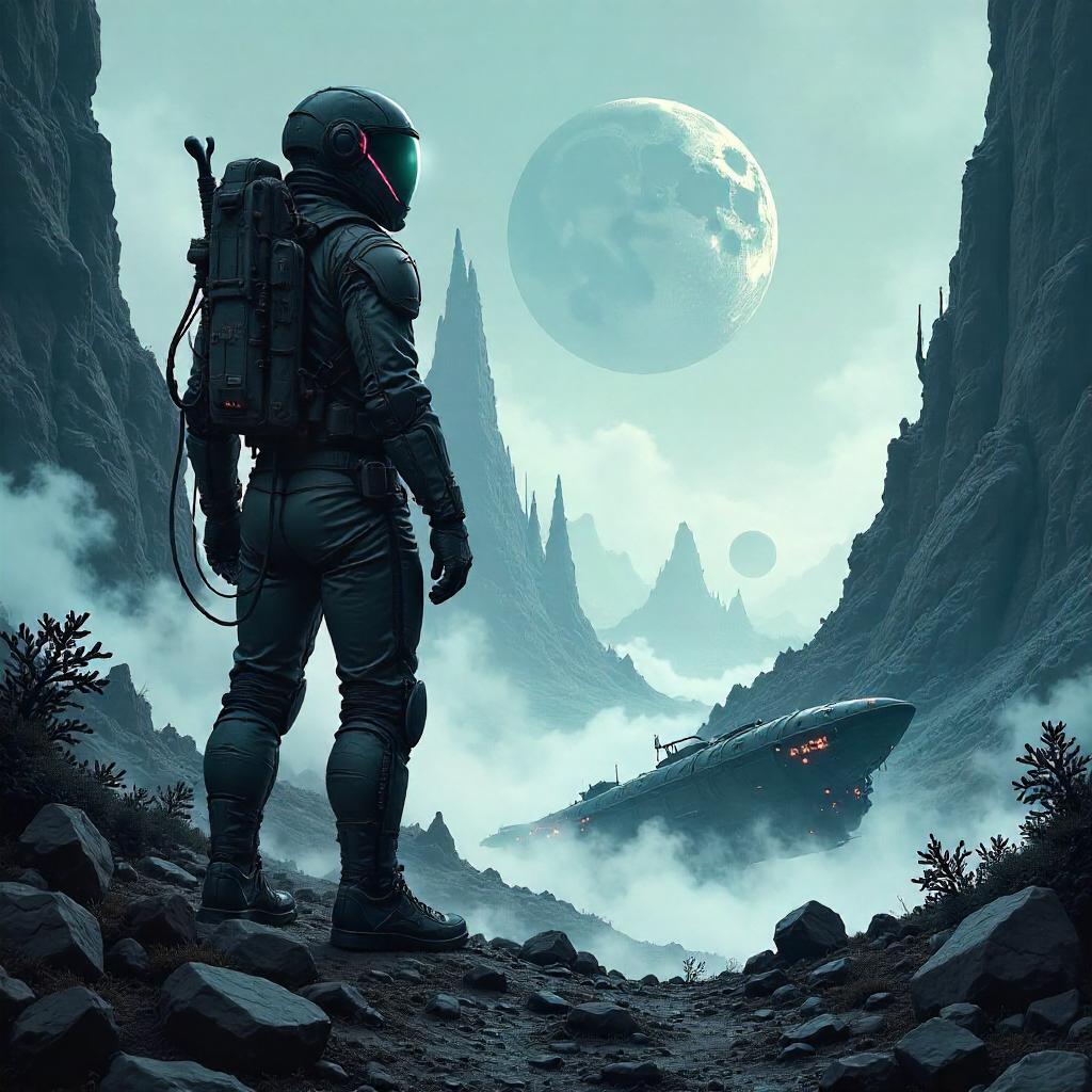 Fogbound Alien World in Comic Book Style