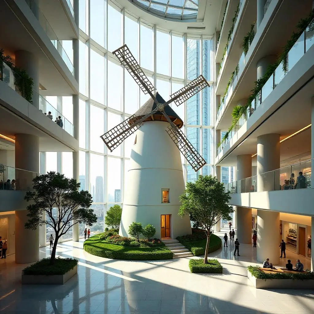 Windmill in a Glass Skyscraper Atrium